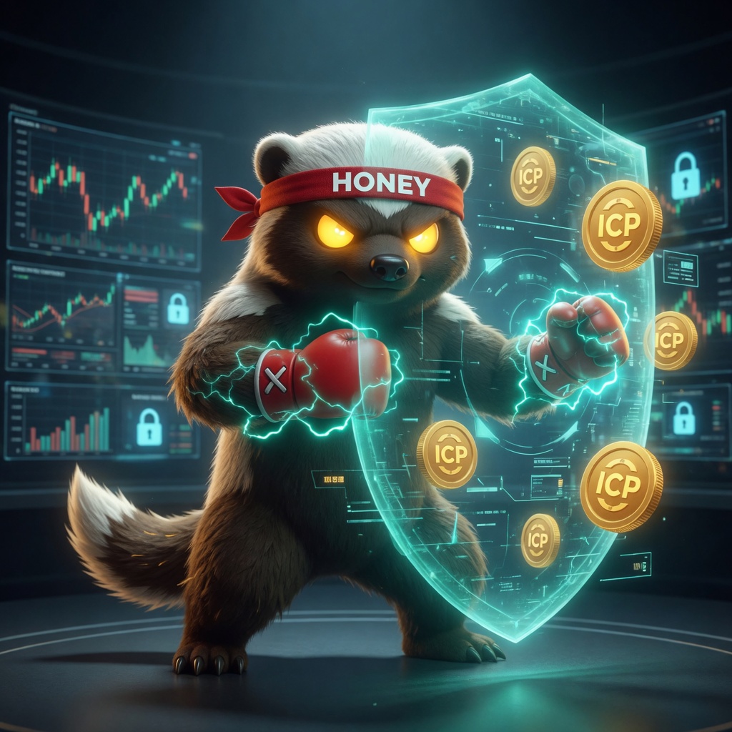 Fierce honey badger defending ICP behind an energy shield